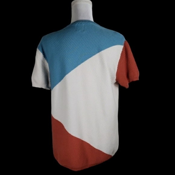 Zara~Woman Size XL~Blue/Brown ColorblockTop Textured Boxy Pullover. - Picture 10 of 13